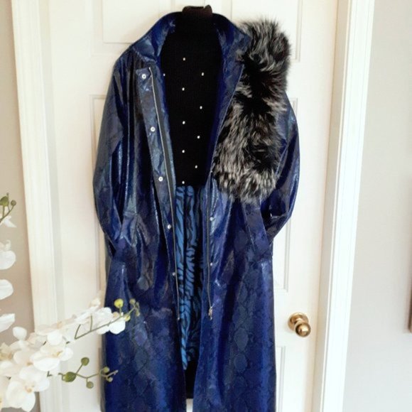 NWT Apparis black blue python faux leather duster jacket, M - Picture 13 of 16